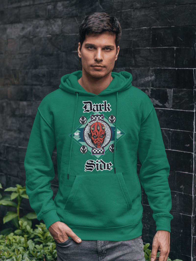 Bottle green hoodie with Darth Maul print — Official Star Wars Edition from PodLyft, made with soft fleece cotton and a detailed Sith Lord design.