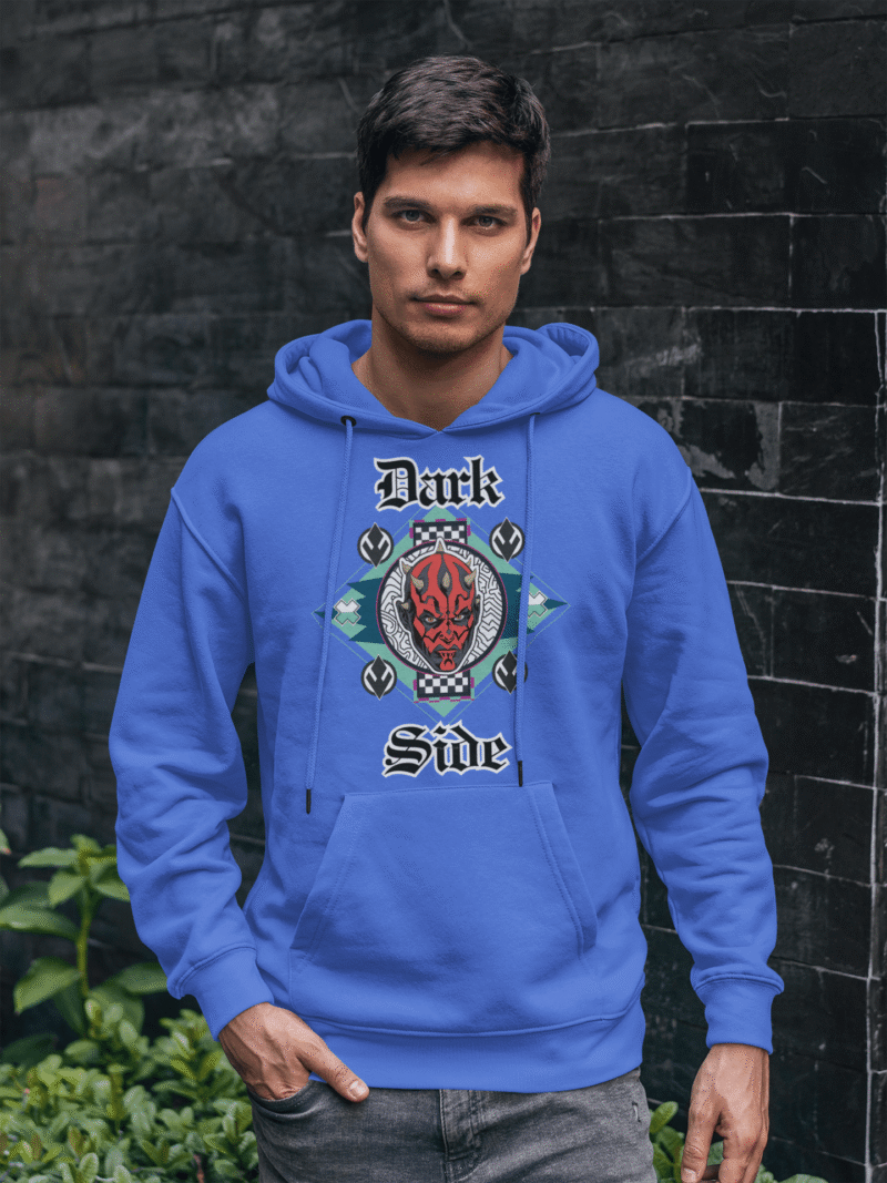 Royal blue Darth Maul hoodie — Star Wars Official Edition from PodLyft, detailed Sith Lord graphic on super combed cotton fleece.