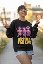 A black Girl's Sweatshirt for Besties - Friendship Edition from PodLyft, featuring a heartwarming design celebrating friendship with playful graphics and text, crafted for comfort and style.