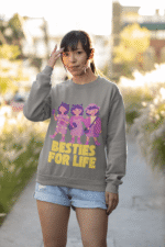 A grey Girl's Sweatshirt for Besties - Friendship Edition from PodLyft, showcasing a charming design with friendship-themed graphics and text, blending cozy comfort with a trendy look.