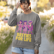 A grey Girl's Sweatshirt for Besties - Friendship Edition from PodLyft, showcasing a charming design with friendship-themed graphics and text, blending cozy comfort with a trendy look.