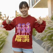 A maroon Girl's Sweatshirt for Besties - Friendship Edition from PodLyft, adorned with a vibrant design highlighting friendship through bold graphics and text, perfect for a stylish, comfy fit.