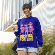 A navy blue Girl's Sweatshirt for Besties - Friendship Edition from PodLyft, displaying a heartfelt design with friendship-inspired graphics and text, offering a snug and fashionable vibe.