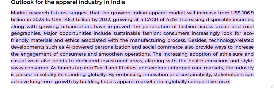 the Indian apparel market will increase to 146.3 billion dollars by 2032 Explained in Streetwear Fashion article by PodLyft.