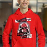 Red Men’s Darth Vader Hoodie, Star Wars limited run by PodLyft, displaying a powerful Vader graphic, 300 GSM for lasting warmth.