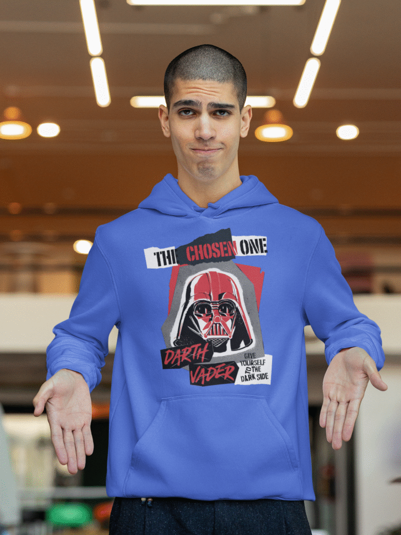 Royal Blue Men’s Darth Vader Hoodie, PodLyft’s Star Wars edition, with an iconic Sith Lord design, 300 GSM for fan comfort.