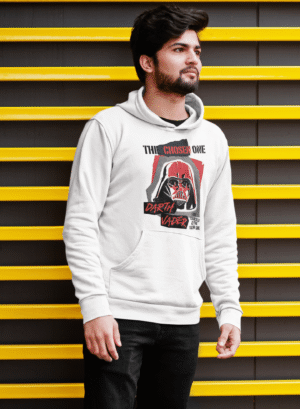White Men’s Darth Vader Hoodie, Star Wars exclusive by PodLyft, featuring a standout Darth Vader print, 300 GSM for durability.