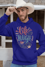 A navy blue Men's Tough Spirit Hoodie from PodLyft, adorned with a dynamic streetwear design featuring tough, urban-inspired graphics, offering a stylish and cozy fit.
