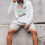 A white Men's Tough Spirit Hoodie from PodLyft, showcasing a clean streetwear design with striking, tough-inspired graphics, crafted for a trendy and comfortable look.