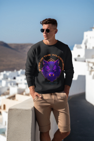 Black Wilderness Sweatshirt with rugged outdoor design by PodLyft, featuring bold wilderness graphics.