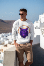 White Wilderness Sweatshirt with bold rugged design by PodLyft, showcasing wilderness-inspired artwork.