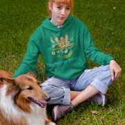 A bottle green Nature Angel Hoodie from PodLyft, showcasing a fairy-inspired design, perfect for fairy style enthusiasts.