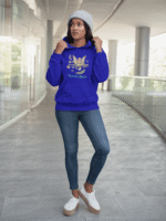 A navy blue Nature Angel Hoodie from PodLyft, featuring a fairy-inspired design, ideal for those who love fairy style.