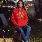 A red Nature Angel Hoodie from PodLyft, with a fairy-inspired design, perfect for fans of fairy style fashion.