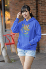 A royal blue Nature Angel Hoodie from PodLyft, featuring a fairy-inspired design, ideal for fairy style aficionados.