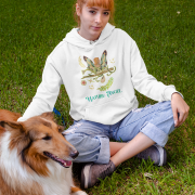 A white Nature Angel Hoodie from PodLyft, designed with a fairy-inspired theme, perfect for fairy style fans.
