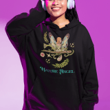 Model wearing a black Nature Angel Hoodie with fairy art - Perfect for Fairy Style Fans from PodLyft