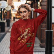 A maroon Nature in My Hands Sweatshirt with an eco-friendly design from PodLyft, showcasing a DTG-printed graphic of hands holding nature elements like leaves and flowers on the front, set against a white background.