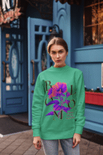 Women’s Vibrant Floral Sweatshirt in mint with Stay Bright design by PodLyft, featuring refreshing floral graphics for a vibrant outfit.