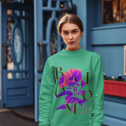 Women’s Vibrant Floral Sweatshirt in mint with Stay Bright design by PodLyft, featuring refreshing floral graphics for a vibrant outfit.