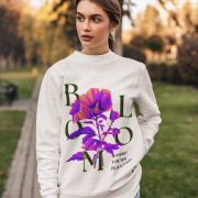 Women’s Vibrant Floral Sweatshirt in white with Stay Bright design by PodLyft, displaying bright floral graphics for a clean, casual look.