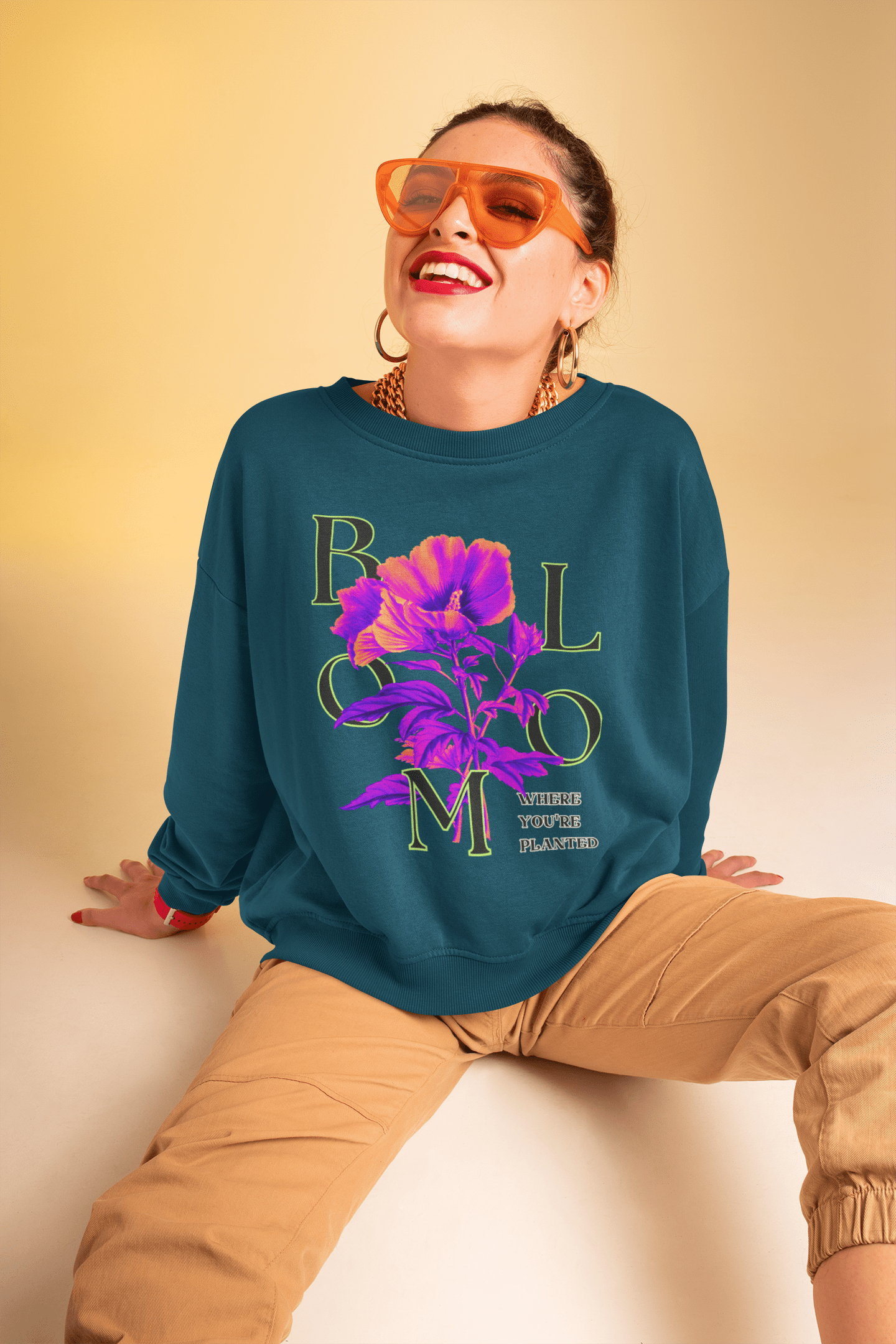 Bloom Where You’re Planted – Vibrant Floral Women’s Sweatshirt by PodLyft
