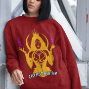 Women’s Catastrophe Mystic Sweatshirt in maroon with bold style design by PodLyft, showcasing mystical graphics for a trendy look.