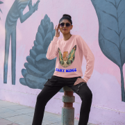 Baby Pink Women’s Fairy Wings Hoodie, magical PodLyft style, with delicate fairy wings graphic, 300 GSM for softness.