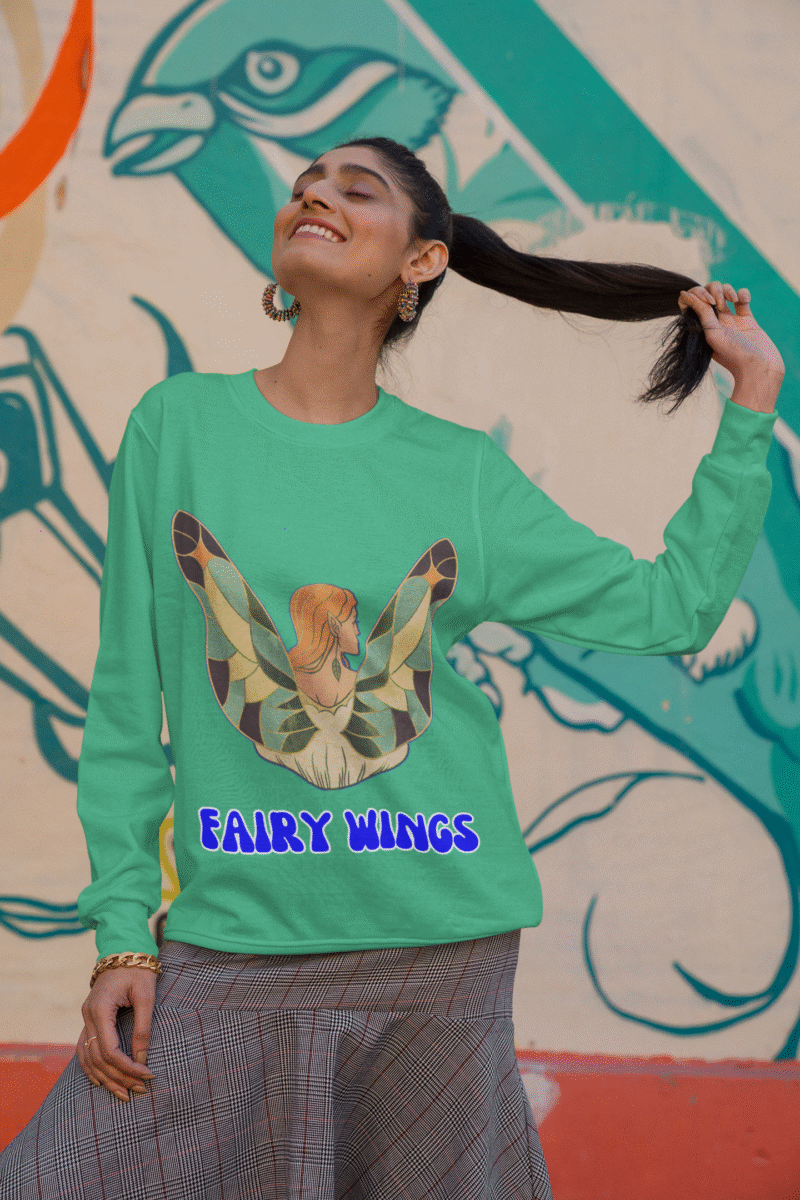 Mint Women’s Fairy Wings Hoodie, PodLyft’s whimsical style, featuring a fairy wings design, 300 GSM for a soft, warm fit.