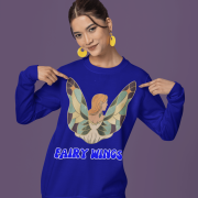 Navy Blue Women’s Fairy Wings Hoodie, PodLyft’s fairy-tale style, with a charming wings print, 300 GSM for cozy warmth.