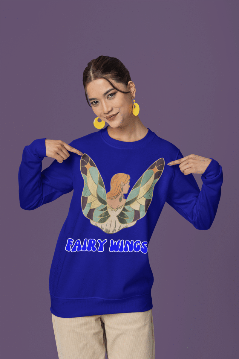 Navy Blue Women’s Fairy Wings Hoodie, PodLyft’s fairy-tale style, with a charming wings print, 300 GSM for cozy warmth.