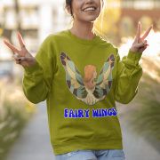 Olive Green Women’s Fairy Wings Hoodie, PodLyft’s magical design, displaying fairy wings art, 300 GSM for stylish comfort.
