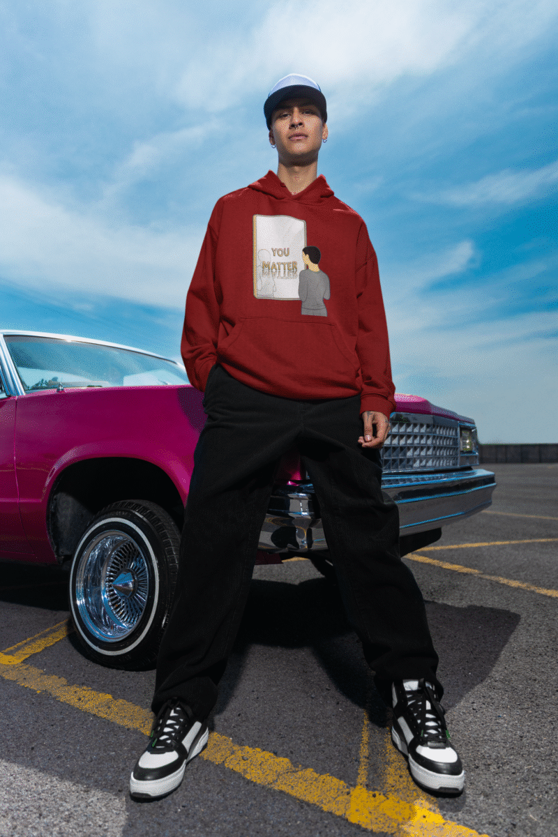 PodLyft You Matter Hoodie for Men in Maroon - Trendy Graphic Pullover with Motivational Message, Ideal for Everyday Wear