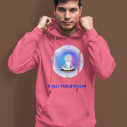 A young man, possibly of Caucasian descent, with short dark hair and a beard, wearing a white PodLyft Men's Forging Your Character hoodie. The hoodie features a circular graphic with the letters "FYC" prominently in the center, surrounded by text that includes "Find Your Calm." He is looking directly at the camera with a confident expression, standing against a plain light grey background.