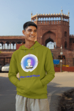 A young man, possibly of Caucasian descent, with short dark hair and a beard, wearing an olive green PodLyft Men's Forging Your Character hoodie. The hoodie features a circular graphic with the letters "FYC" prominently in the center, surrounded by text that includes "Find Your Calm." He is looking directly at the camera with a confident expression, standing against a plain light grey background.