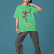 Bright Green Desi Swag Oversized Tee by PodLyft. A model poses against a blue background wearing a green streetwear t-shirt with a witty Desi slogan.