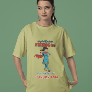 Olive Green Desi Swag Oversized Tee by PodLyft. A casual light green t-shirt featuring a sarcastic attitude quote in Hindi and English typography.